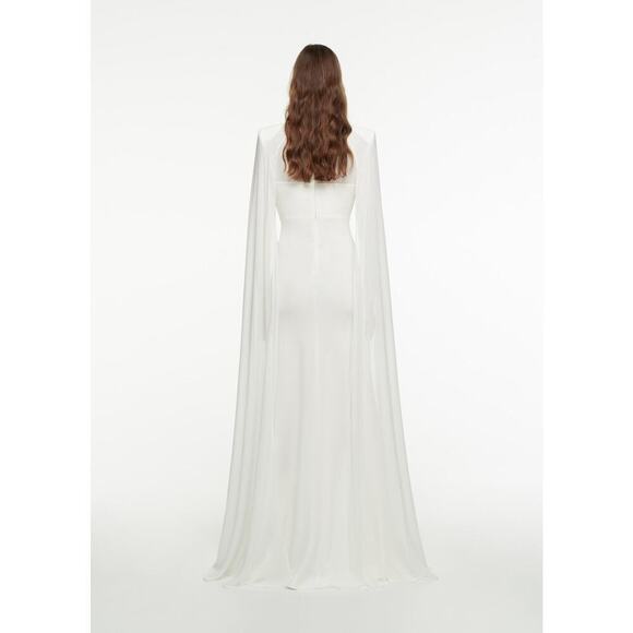 Roland Mouret Long Sleeve Bridal Wedding Cape Gown White Size 10 - Picture 5 of 12